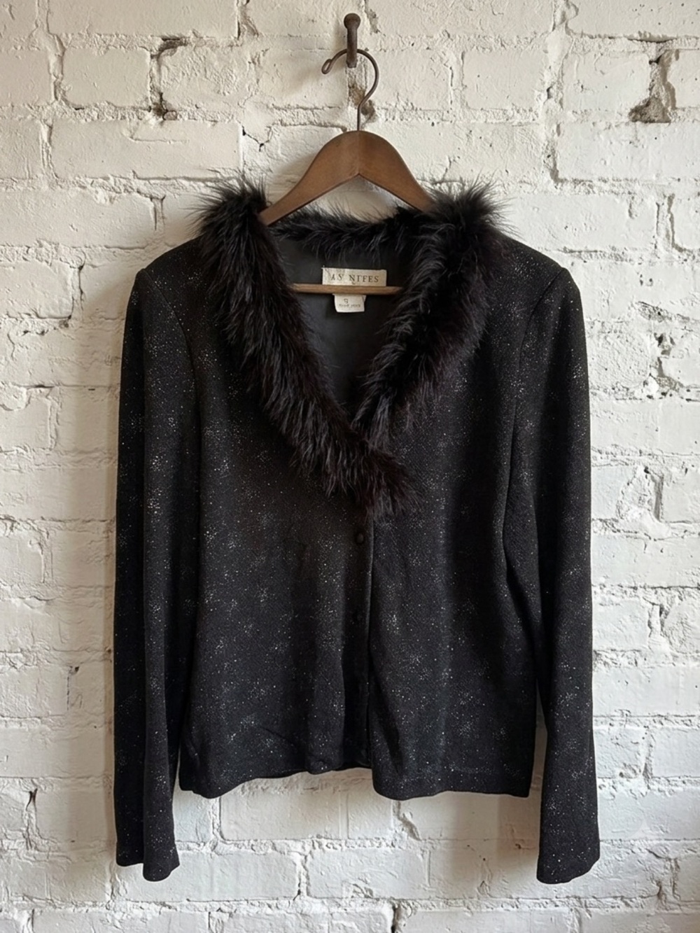 Y2K Feather Trim Shimmer Button Top Whimsigoth Vampy Sparkle Glam Cardigan⁠